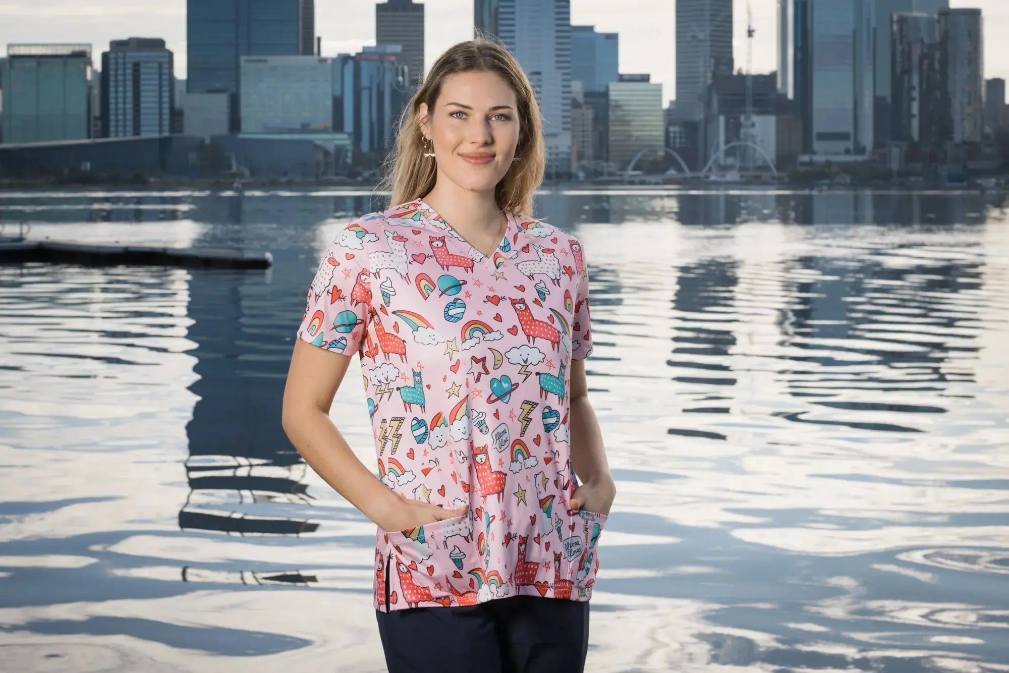 Softies Women's Lazy Lama Slim Fit Fun Scrub Top LMOT01 Simply Scrubs Australia